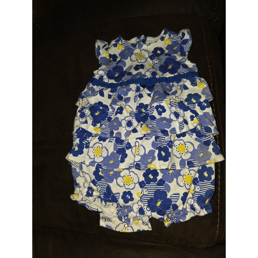 Gymboree layette line baby girl blue floral bubble romper size 6 12 months
